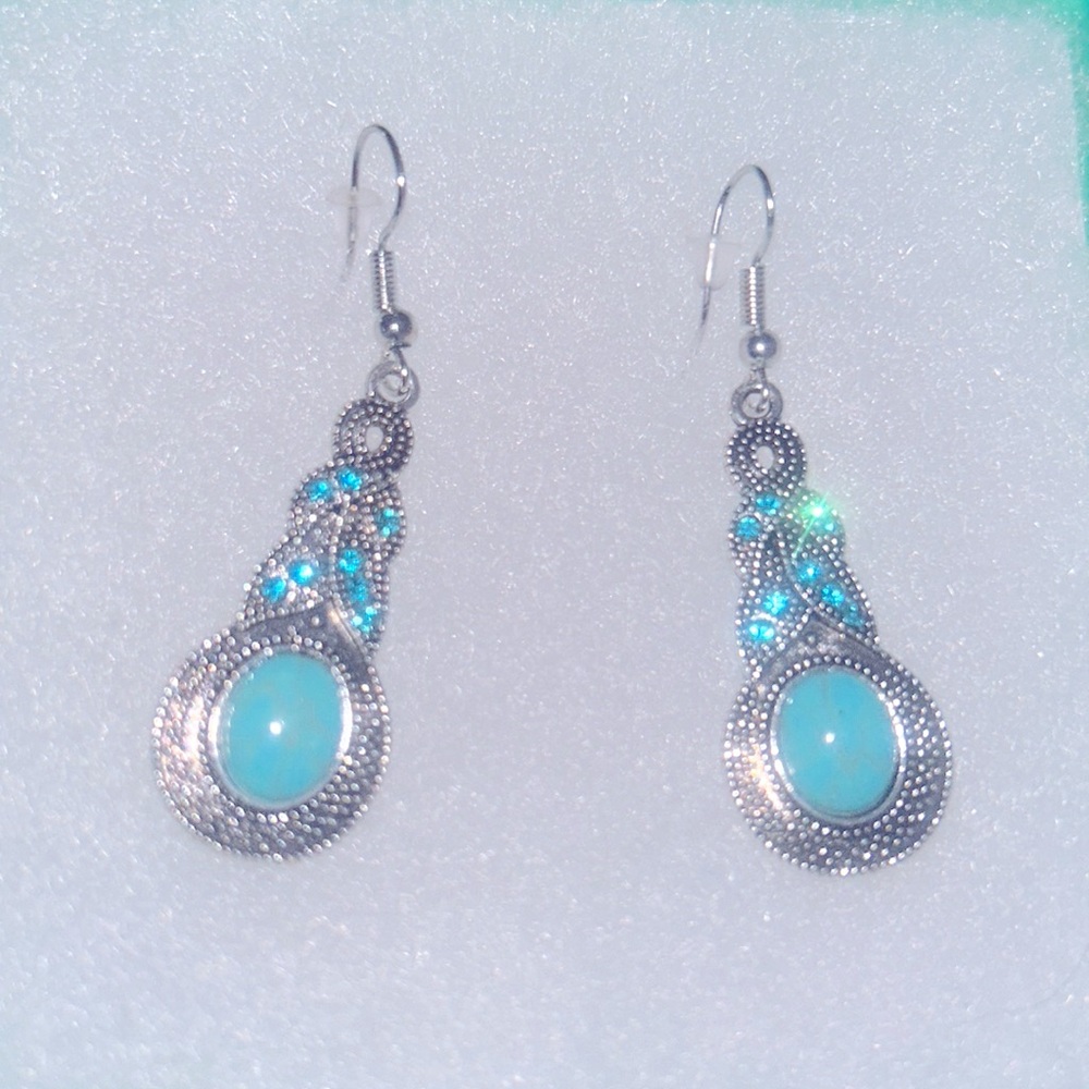 Bohemian turquoise blue spring earrings
